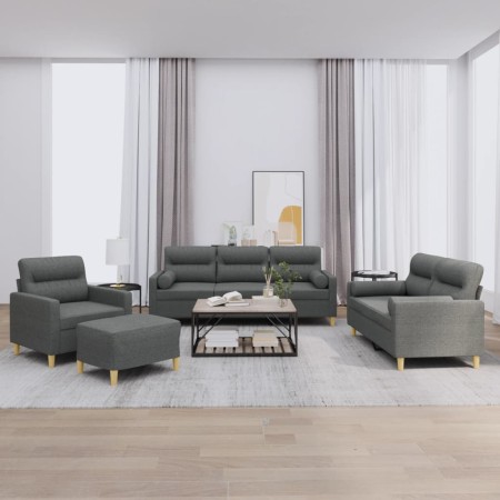 Juego de sofás con cojines 4 piezas tela gris oscuro by , Sofas - Ref: Foro24-3201561, Price: 674,56 €, Discount: %