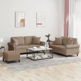 Juego de sofás con cojines 3 piezas cuero sintético capuchino de , Sofás - Ref: Foro24-3202169, Precio: 535,56 €, Descuento: %