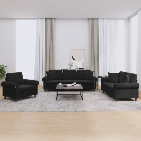 Juego de sofás con cojines 3 piezas terciopelo negro von , Sofas - Ref: Foro24-3202195, Preis: 747,42 €, Rabatt: %