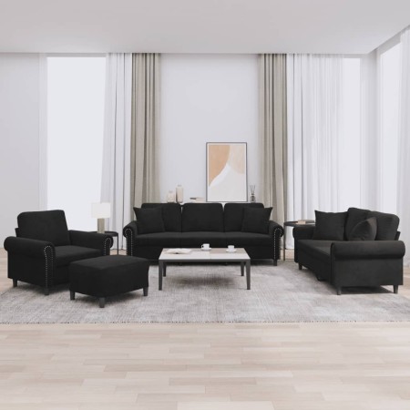 Juego de sofás con cojines 4 piezas terciopelo negro by , Sofas - Ref: Foro24-3202205, Price: 870,64 €, Discount: %