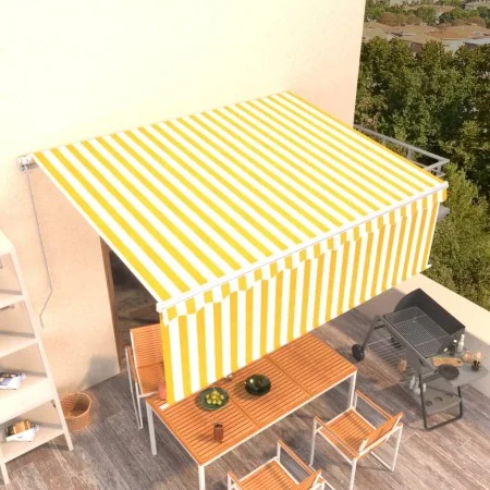 Manual retractable awning with yellow and white blinds 4x3 m by vidaXL, Awnings - Ref: Foro24-3069298, Price: 558,08 €, Disco...