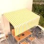 Manual retractable awning with yellow and white blinds 4x3 m by vidaXL, Awnings - Ref: Foro24-3069298, Price: 558,08 €, Disco...