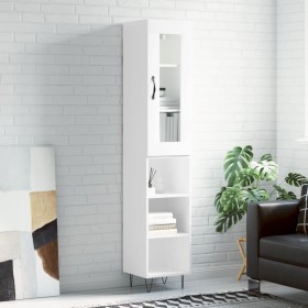 Aparador alto madera contrachapada blanco brillo 34,5x34x180 cm by , Sideboards - Ref: Foro24-3199395, Price: 98,32 €, Discou...