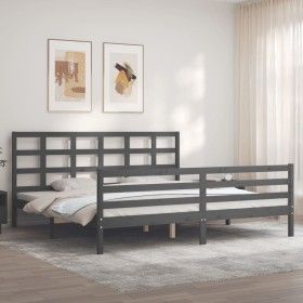 Grauer Massivholzbettrahmen mit Kopfteil 200x200 cm von vidaXL, Betten und Lattenroste - Ref: Foro24-3194008, Preis: 171,13 €...