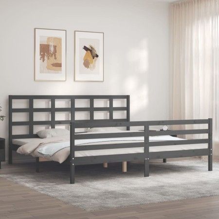Grauer Massivholzbettrahmen mit Kopfteil 200x200 cm von vidaXL, Betten und Lattenroste - Ref: Foro24-3194008, Preis: 171,13 €...