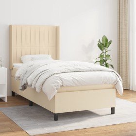 Cama box spring con colchón tela color crema 90x190 cm en Camas y somieres | Comprar online en Foro24