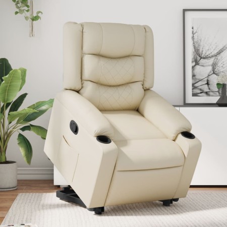 Sillón reclinable elevable cuero artificial color crema de , Sillones - Ref: Foro24-3206552, Precio: 311,88 €