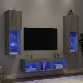 Muebles TV pared con LED 5 pzas madera ingeniería gris Sonoma von , TV-Möbel - Ref: Foro24-3216609, Preis: 176,36 €, Rabatt: %