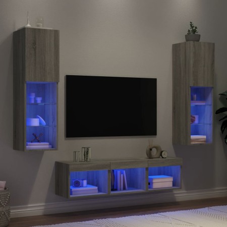 Muebles TV pared con LED 5 pzas madera ingeniería gris Sonoma von , TV-Möbel - Ref: Foro24-3216609, Preis: 176,36 €, Rabatt: %