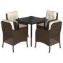 Set comedor de jardín 5 piezas y cojines ratán sintético marrón de , Conjuntos de jardín - Ref: Foro24-3211942, Precio: 473,15 €