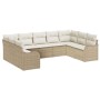 Conjunto de sofá de jardín con cojín 9 pcs Beige Poliratán