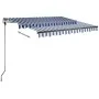 Manual retractable awning with blue and white LED 350x250 cm by vidaXL, Awnings - Ref: Foro24-3069721, Price: 520,77 €, Disco...