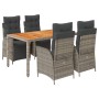 Set comedor de jardín 5 piezas con cojines ratán sintético gris
