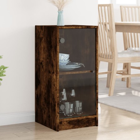 Armario auxiliar puertas de vidrio roble ahumado 35x37x75,5 cm de , Aparadores - Ref: Foro24-836403, Precio: 52,15 €, Descuen...