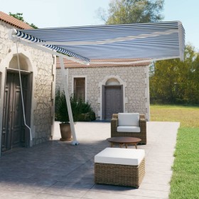 Toldo de pie retráctil manual azul y blanco 500x350 cm