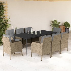 Set comedor de jardín 9 pzas con cojines ratán sintético beige de , Conjuntos de jardín - Ref: Foro24-3211982, Precio: 1,00 €...