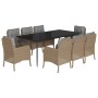 Set comedor de jardín 9 pzas con cojines ratán sintético beige