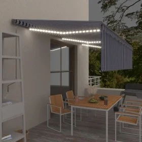 Toldo automático persiana LED sensor de viento azul blanco 6x3m by vidaXL, Awnings - Ref: Foro24-3069491, Price: 752,74 €, Di...
