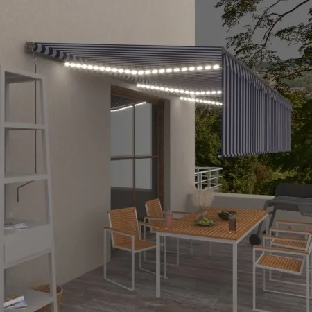 Toldo automático persiana LED sensor de viento azul blanco 6x3m by vidaXL, Awnings - Ref: Foro24-3069491, Price: 752,74 €, Di...