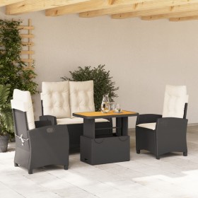 Juego comedor jardín 4 piezas con cojines ratán sintético negro de , Conjuntos de jardín - Ref: Foro24-3277383, Precio: 453,94 €
