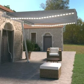 Manual retractable awning with blue and white LED 400x350 cm by vidaXL, Awnings - Ref: Foro24-3069621, Price: 506,76 €, Disco...