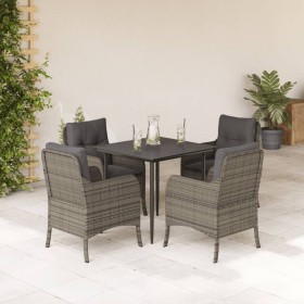 Set comedor de jardín 5 piezas con cojines ratán sintético gris de , Conjuntos de jardín - Ref: Foro24-3211949, Precio: 538,53 €