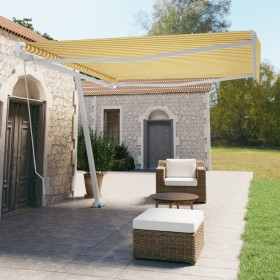 Toldo de pie manual retráctil amarillo y blanco 400x350 cm