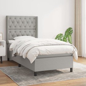 Cama box spring con colchón tela gris claro 80x200 cm Cama box spring con colchón tela gris claro 80x200 cm