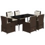 Set comedor de jardín 7 pzas con cojines ratán sintético marrón by , Garden sets - Ref: Foro24-3262844, Price: 783,23 €, Disc...