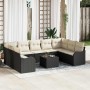 Conjunto de sofá de jardín con cojín 10 pcs Negro Poliratán