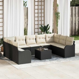 Conjunto de sofá de jardín con cojín 10 pcs Negro Poliratán