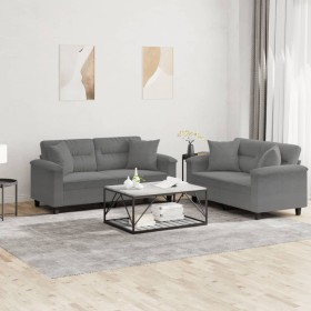 Juego de sofás con cojines 2 piezas tela microfibra gris oscuro von , Sofas - Ref: Foro24-3202328, Preis: 501,02 €, Rabatt: %