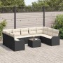 Conjunto de sofá de jardín con cojín 10 pcs Negro Poliratán