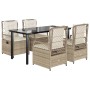Set comedor de jardín 5 pzas con cojines ratán sintético beige by , Garden sets - Ref: Foro24-3263023, Price: 535,86 €, Disco...