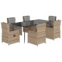 Set comedor de jardín 7 pzas con cojines ratán sintético beige