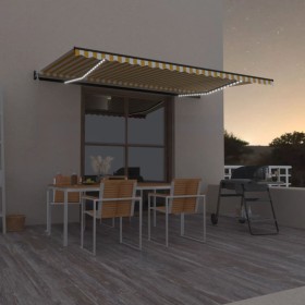 Toldo automático LED sensor de viento amarillo blanco 500x350cm by , Awnings - Ref: Foro24-3069233, Price: 745,81 €, Discount: %
