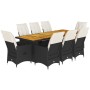 Set de mesa y sillas de jardín 9 pzas y cojines ratán PE negro