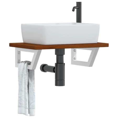 Estante de lavabo de pared de acero y madera maciza de roble de , Tocadores de baño - Ref: Foro24-3302350, Precio: 73,21 €, D...