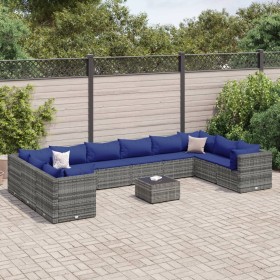 Set de muebles de jardín 11 pzas y cojines ratán sintético gris by , Garden sets - Ref: Foro24-3308295, Price: 771,98 €, Disc...