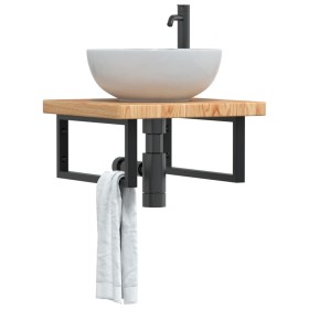 Estante de lavabo de pared de acero y madera maciza de roble von , Badezimmerwaschtische - Ref: Foro24-3302409, Preis: 105,28...