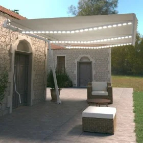 Manual retractable awning with cream-colored LED 600x350 cm by vidaXL, Awnings - Ref: Foro24-3069682, Price: 864,38 €, Discou...