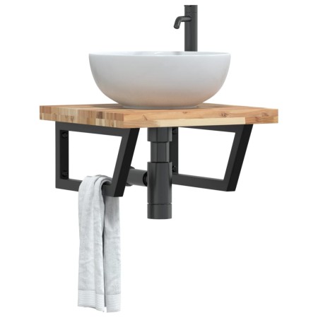 Estante de lavabo de pared acero y madera maciza de acacia von , Badezimmerwaschtische - Ref: Foro24-3302767, Preis: 83,68 €,...