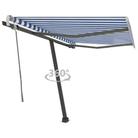 Manual retractable foot awning blue and brown 350x250 cm by vidaXL, Awnings - Ref: Foro24-3069716, Price: 359,43 €, Discount: %
