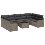 Conjunto de sofá de jardín con cojín 10 pcs Gris Poliratán