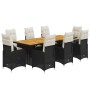 Set de mesa y sillas de jardín 9 pzas y cojines ratán PE negro by , Garden sets - Ref: Foro24-3277271, Price: 1,00 €, Discoun...