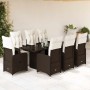 Set de mesa y sillas jardín 9 piezas y cojines ratán PE marrón von , Gartensets - Ref: Foro24-3277194, Preis: 1,00 €, Rabatt: %