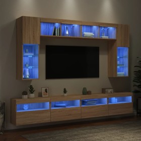 Muebles de TV de pared con luces LED 8 piezas roble sonoma de , Muebles TV - Ref: Foro24-3216766, Precio: 330,00 €, Descuento: %