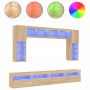 Muebles de TV de pared con luces LED 8 piezas roble sonoma de , Muebles TV - Ref: Foro24-3216766, Precio: 334,95 €, Descuento: %