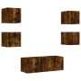 Muebles TV pared con LED 6 pzas madera ingeniería roble ahumado von , TV-Möbel - Ref: Foro24-3216815, Preis: 178,03 €, Rabatt: %