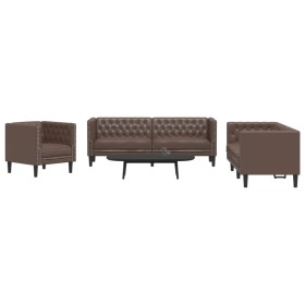 Juego de sofás Chesterfield 3 piezas cuero sintético marrón de , Sofás - Ref: Foro24-3209269, Precio: 747,20 €